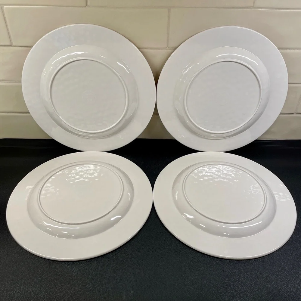 Williams Sonoma Rustic Outdoor Melamine Dinner Plates Set of 4 Ivory Crackle 11”